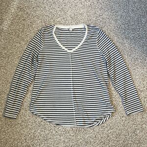 Sundance Womens Striped Waffle Knit Top Size L Black & White Long Sleeve Casual